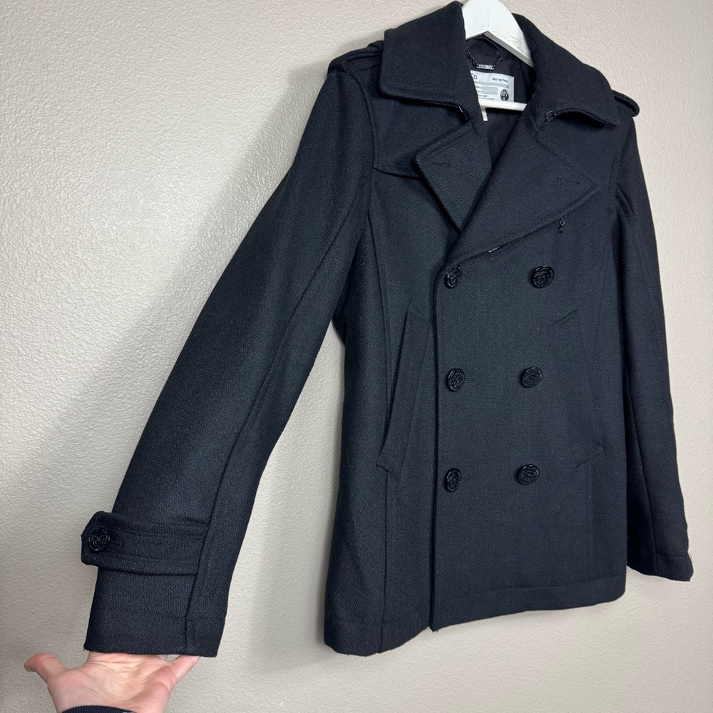 Diesel Wittor Trim‎ Fit Black Peacoat Coat Double Breasted Black Mens small H - Picture 3 of 13